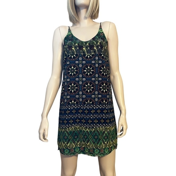 Topshop Shift Slip Dress Mini Cathedral Stain Glass Multi Print High Low NWOT - Picture 11 of 13